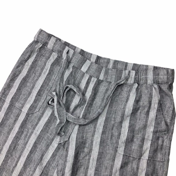 CASLON Black & White Stripe Linen Rayon Wide Leg Crop Pants Raw Hem Tie Waist XL - Picture 3 of 6